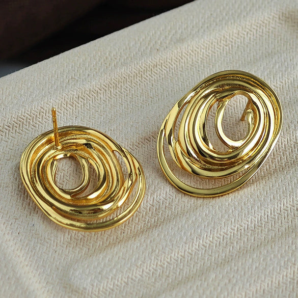Wholesale Titanium Steel Mosquito Coil Earrings With Multilayer Line Wrapped Oval Geometric Design And Electroplating For Women