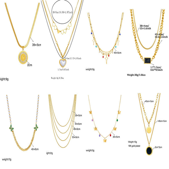 Wholesale Titanium Steel Multi Layer Stacked Clavicle Chain With Butterfly And Geometric Pattern Pendant Electroplated