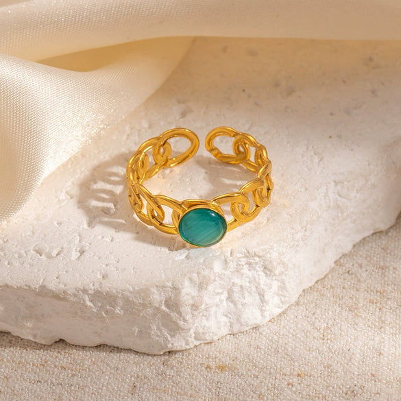 Wholesale Titanium Steel Multicolor Natural Stone Ring Geometric U Shape Electroplated For Women