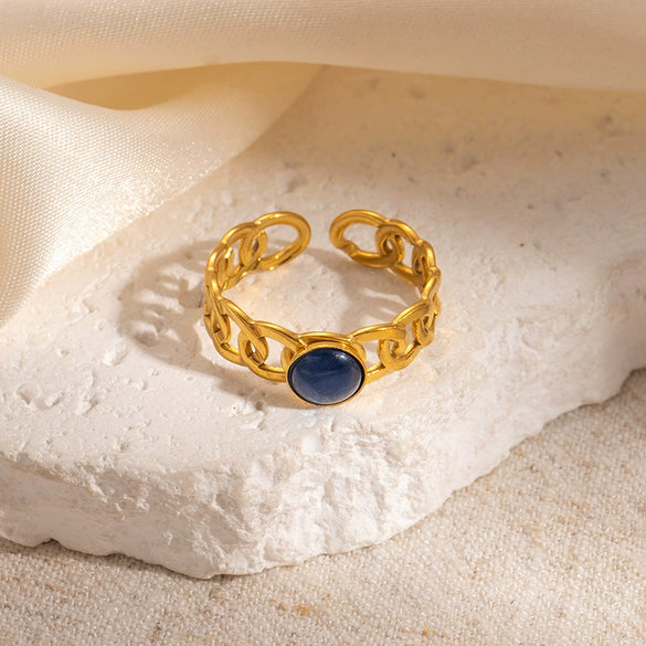 Wholesale Titanium Steel Multicolor Natural Stone Ring Geometric U Shape Electroplated For Women