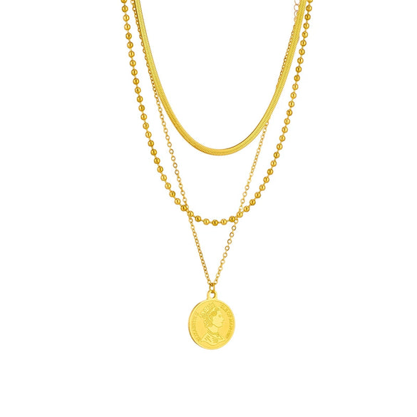 Wholesale Titanium Steel Multilayer Chain Bead Chain Round Pendant Jewelry Necklace For Women With Electroplating Treatment