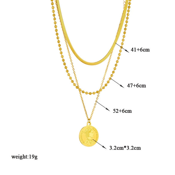 Wholesale Titanium Steel Multilayer Chain Bead Chain Round Pendant Jewelry Necklace For Women With Electroplating Treatment