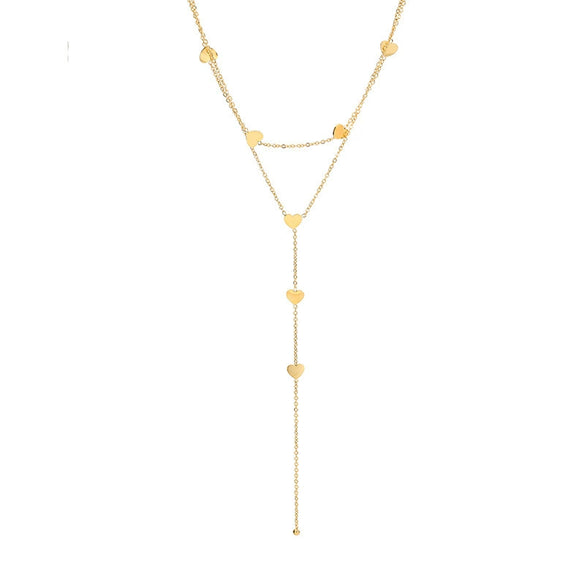 Wholesale Titanium Steel Multilayer Long Tassel Love Chain Stacking Necklace With Geometric Pattern And Electroplating