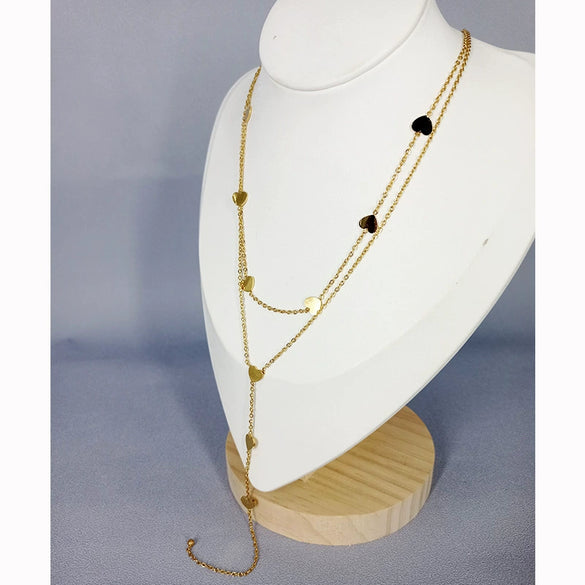 Wholesale Titanium Steel Multilayer Long Tassel Love Chain Stacking Necklace With Geometric Pattern And Electroplating