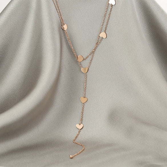 Wholesale Titanium Steel Multilayer Long Tassel Love Chain Stacking Necklace With Geometric Pattern And Electroplating