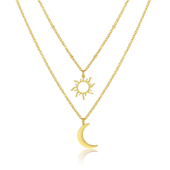Wholesale Titanium Steel Multilayer Sun Moon Ochain Necklace For Women With Electroplating Treatment Simple And Generous Niche Clavicle Chain