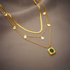 Wholesale Titanium Steel Multilayered Necklace Retro Geometric Square Water Drop Design Electroplated