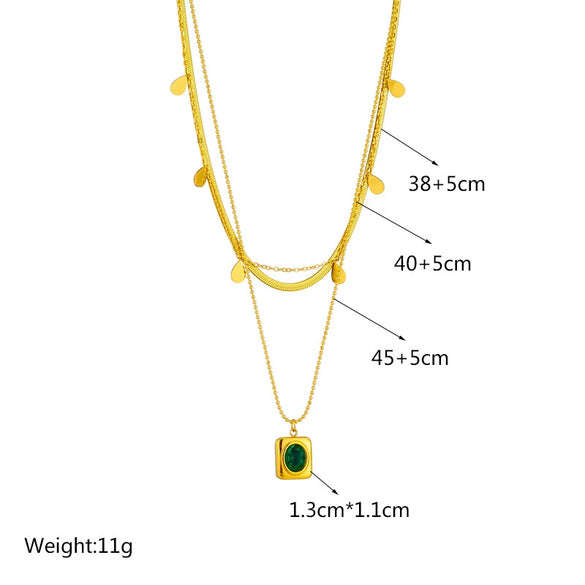 Wholesale Titanium Steel Multilayered Necklace Retro Geometric Square Water Drop Design Electroplated