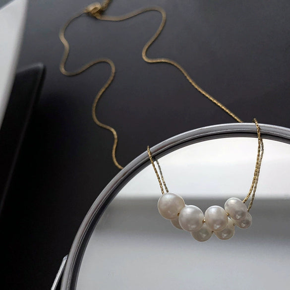 Wholesale Titanium Steel Natural Pearl Necklace Geometric Light Luxury Niche Design For Women
