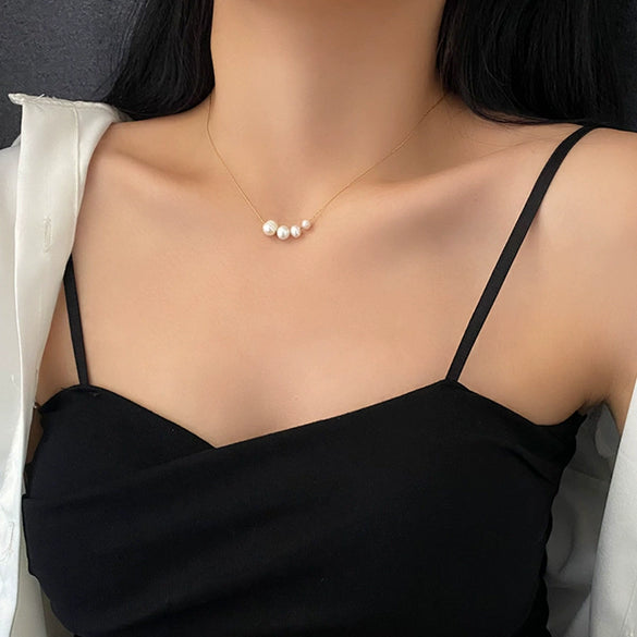 Wholesale Titanium Steel Natural Pearl Necklace Geometric Light Luxury Niche Design For Women
