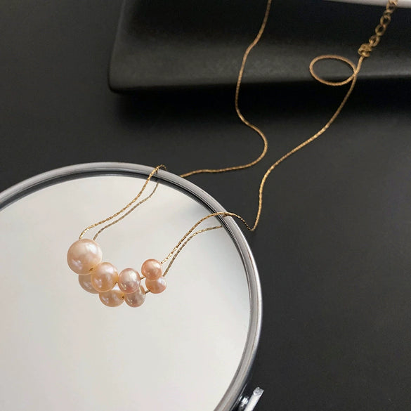 Wholesale Titanium Steel Natural Pearl Necklace Geometric Light Luxury Niche Design For Women