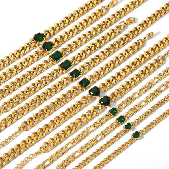 Wholesale Titanium Steel Necklace And Bracelet For Women 18K Goldplated Inlaid With White Stone Heart Drop Shape And Geometric Pattern Snake Bone Chain Inlaid Zircon Treatment
