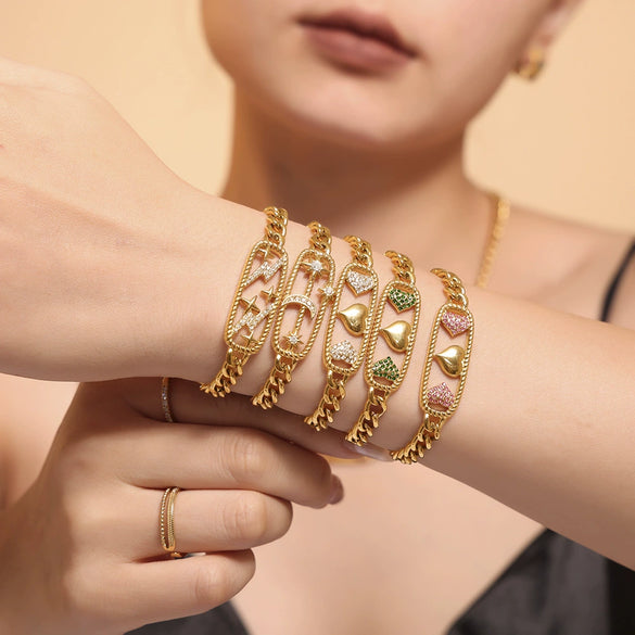 Wholesale Titanium Steel Necklace Bracelet Combination With Star Moon Lightning Pattern Pvd Electroplated Color Preservation Jewelry For Women