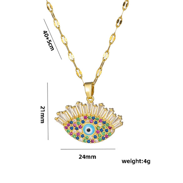 Wholesale Titanium Steel Necklace Female Fashion Devil Eye Pendant 18K Gold Plated