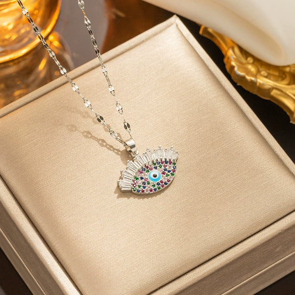 Wholesale Titanium Steel Necklace Female Fashion Devil Eye Pendant 18K Gold Plated