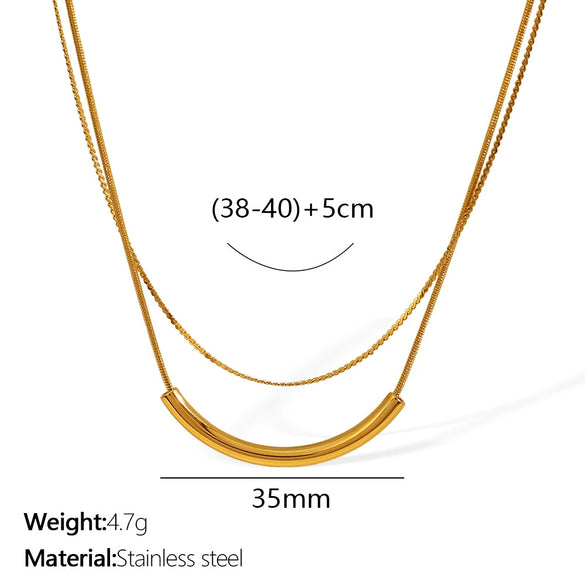 Wholesale 316L Stainless Steel Necklace Geometric Style Double Layer Bead Chain Stacked Electroplated For Women