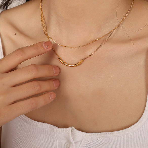 Wholesale 316L Stainless Steel Necklace Geometric Style Double Layer Bead Chain Stacked Electroplated For Women
