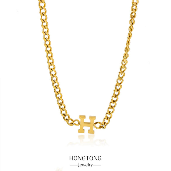 Wholesale Titanium Steel Necklace Hiphop Style H Letter Electroplated Unisex