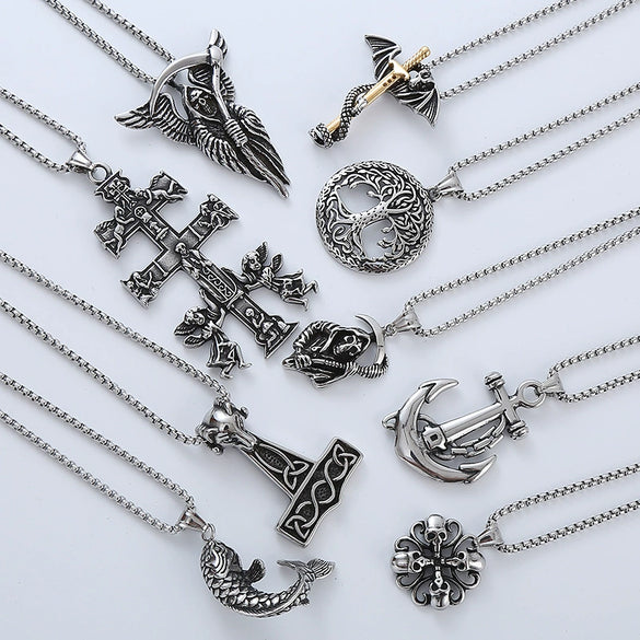 Wholesale Titanium Steel Necklace Men's Hip Hop Retro Geometric Pendant Polished