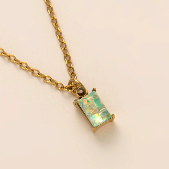 Wholesale Titanium Steel Necklace Retro Geometric Rectangular Pendant Electroplated With 18K Gold Color Protection And Colorful Zircon For Unisex