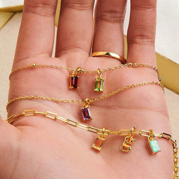Wholesale Titanium Steel Necklace Retro Geometric Rectangular Pendant Electroplated With 18K Gold Color Protection And Colorful Zircon For Unisex