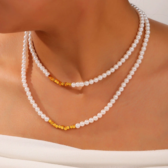 Wholesale 316L Stainless Steel Necklace Retro Light Luxury Style Geometric Pattern Beaded Snake Bone Chain Electroplated