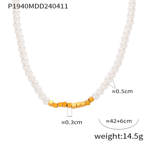 Wholesale 316L Stainless Steel Necklace Retro Light Luxury Style Geometric Pattern Beaded Snake Bone Chain Electroplated