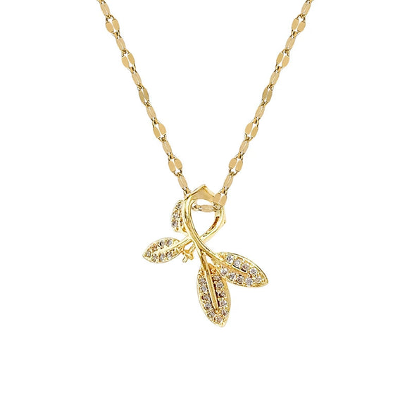 Wholesale Titanium Steel Necklace With Diamond Microinlaid And Leaf Design For Women Light Luxury And Cartoon Style