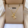 Wholesale Titanium Steel Necklace With Diamond Microinlaid And Leaf Design For Women Light Luxury And Cartoon Style