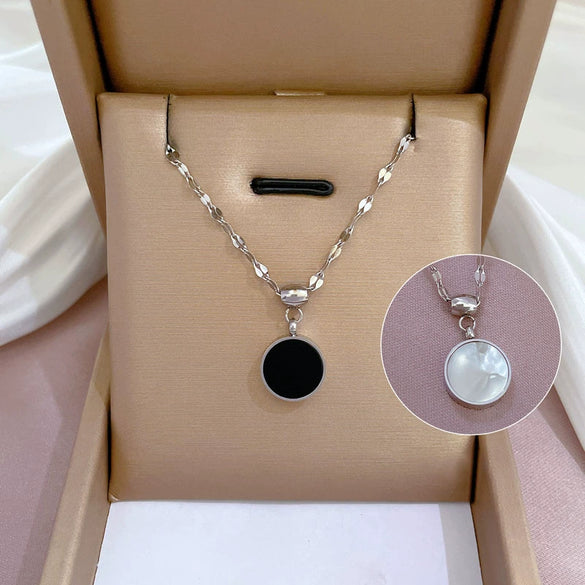 Wholesale Titanium Steel Necklace With Doublesided Motherofpearl Pendant Cartoon Style Geometric Pattern Electroplated For Female