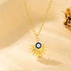 Wholesale Titanium Steel Necklace With Fanshaped Evil Eye Pendant Geometric Style Dripping Oil Treatment For Women