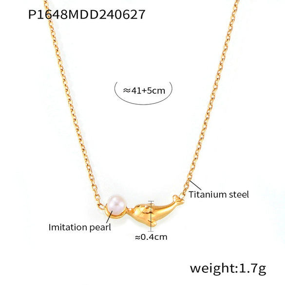 Wholesale 316L Stainless Steel Necklace With Geometric Dolphin Splicing Bead Pendant Electroplating Treatment Ochain Style For Women