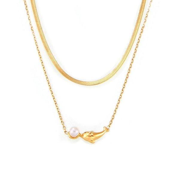 Wholesale 316L Stainless Steel Necklace With Geometric Dolphin Splicing Bead Pendant Electroplating Treatment Ochain Style For Women