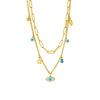 Wholesale Titanium Steel Necklace With Geometric Hollow Star Eye Pendant Doublelayer Chain Electroplated