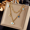 Wholesale Titanium Steel Necklace With Geometric Hollow Star Eye Pendant Doublelayer Chain Electroplated