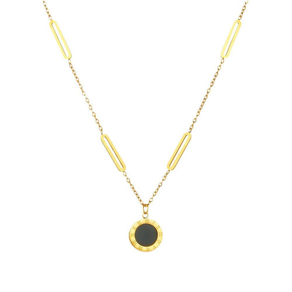 Wholesale Titanium Steel Necklace With Geometric Pendant Doublesided Roman Numerals Light Luxury Electroplating Design For Women