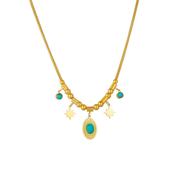 Wholesale Titanium Steel Necklace With Geometric Turquoise Pendant Electroplated All Match Elegant Light Luxury For Women