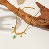 Wholesale Titanium Steel Necklace With Geometric Turquoise Pendant Electroplated All Match Elegant Light Luxury For Women