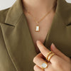 Wholesale Titanium Steel Necklace With Golden Clasp Square Inlaid White Seashells Pendant Fashion Geometric Design For Women