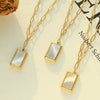 Wholesale Titanium Steel Necklace With Golden Clasp Square Inlaid White Seashells Pendant Fashion Geometric Design For Women