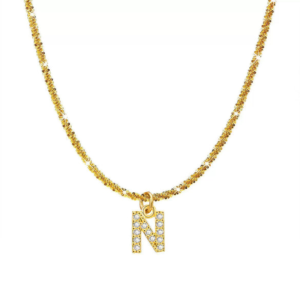 Wholesale Titanium Steel Necklace With Mixed Gem Inlay Letter Pendant For Women