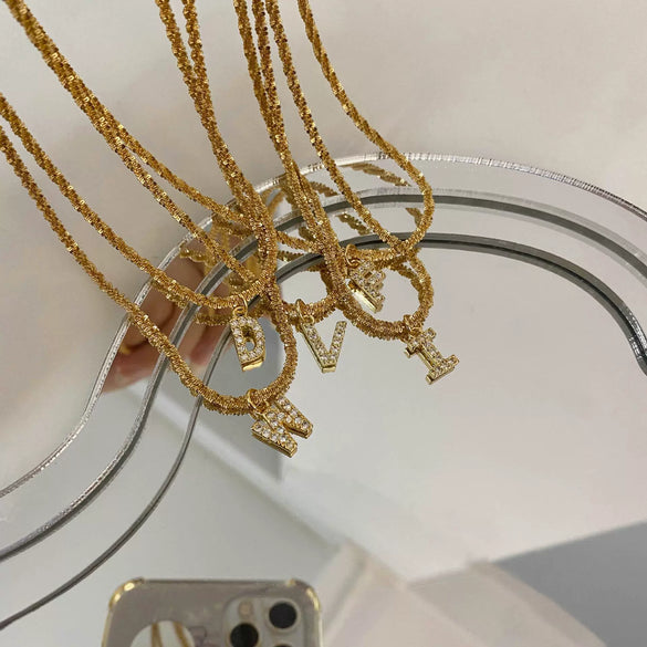 Wholesale Titanium Steel Necklace With Mixed Gem Inlay Letter Pendant For Women
