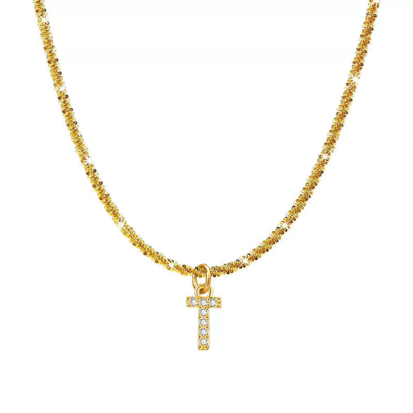Wholesale Titanium Steel Necklace With Mixed Gem Inlay Letter Pendant For Women
