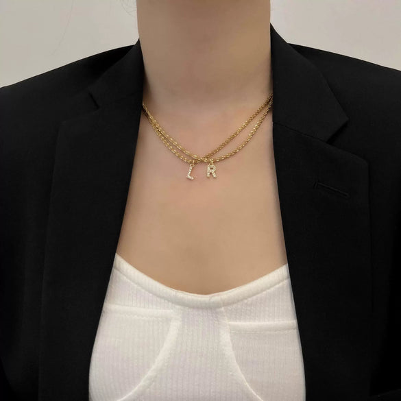 Wholesale Titanium Steel Necklace With Mixed Gem Inlay Letter Pendant For Women