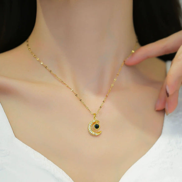Wholesale Titanium Steel Necklace With Moon Projection And Geometric Design For Women