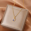 Wholesale Titanium Steel Necklace With Star Moon Pendant And Micro Diamond Sapphire Clavicle Chain