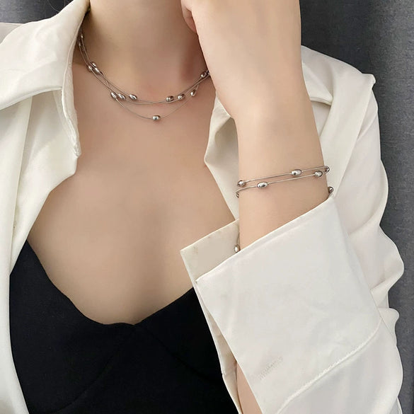 Wholesale Titanium Steel Niche Geometric Overlapping Necklace For Women