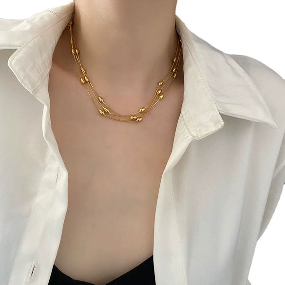 Wholesale Titanium Steel Niche Geometric Overlapping Necklace For Women