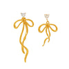 Wholesale 316L Stainless Steel Niche Sweet Asymmetric Earrings With Zircon Ribbon Bow And Geometric Tassel Design Electroplated For Women