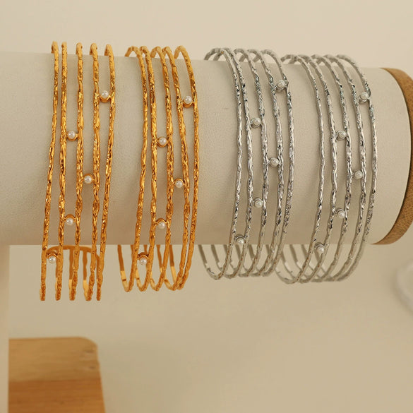 Wholesale 316L Stainless Steel Open Bracelet Minimalist Geometric Style Electroplated